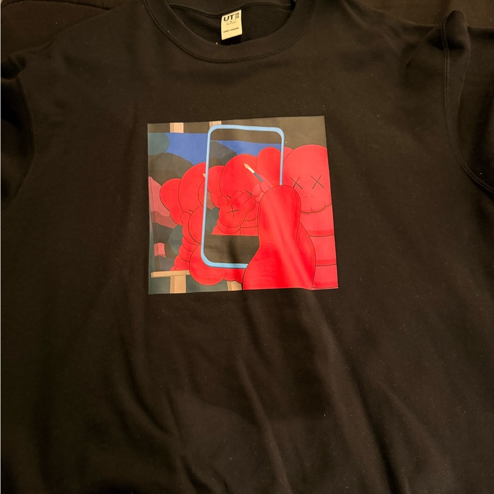Uniqlo x KAWS Black Crewneck Sweater with Red and Blue Design
